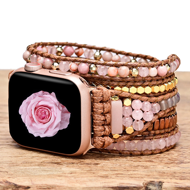 Handmade Pink Stone Watch Bracelet Band Compatible with Apple Watch - CIVIBUY