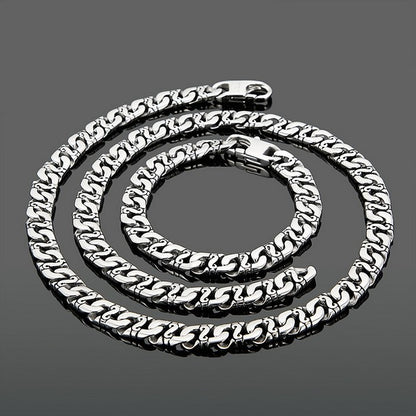 Silver Tone Mens Stainless Steel Curb Bracelet And Necklace Set - CIVIBUY