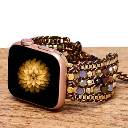 Handmade Black Stone Watch Bracelet Handmade Beaded Watch Strap for Apple Watch - CIVIBUY