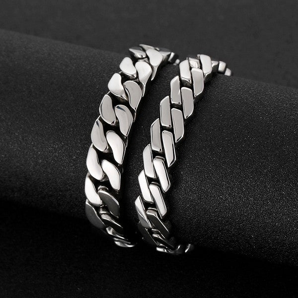 Masculine Style Wide Curb Chain Bracelet Stainless Steel Silver Color for Men - CIVIBUY