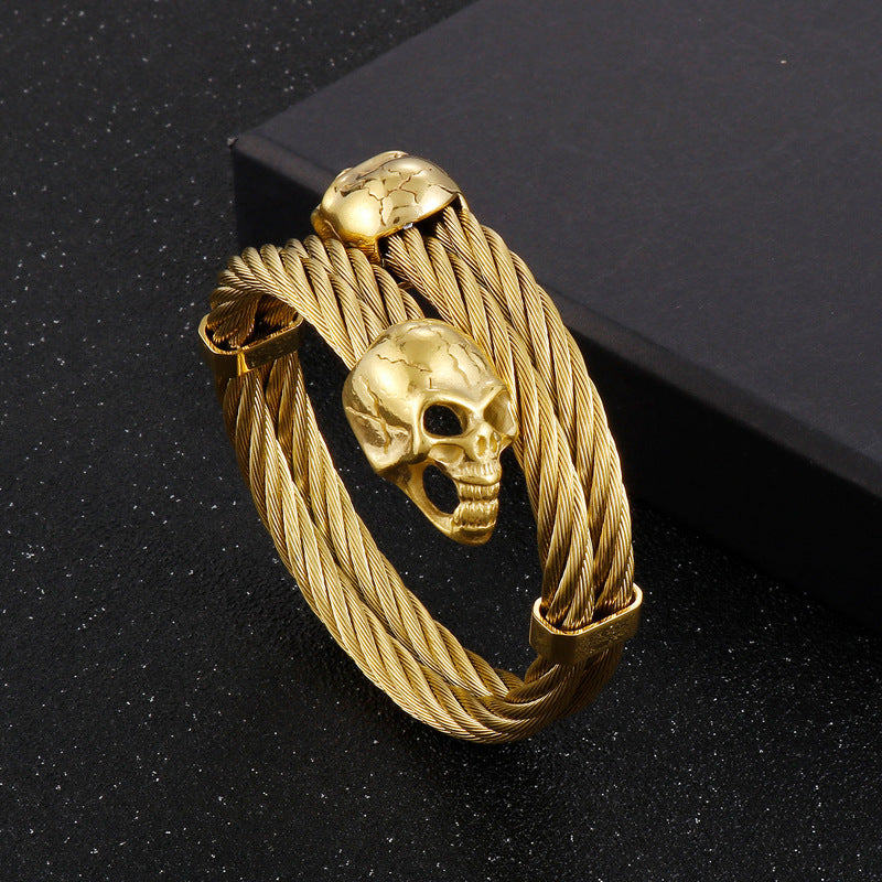 Gothic Skull Bangle Men stainless Curb Chain Skull Franco Link - CIVIBUY