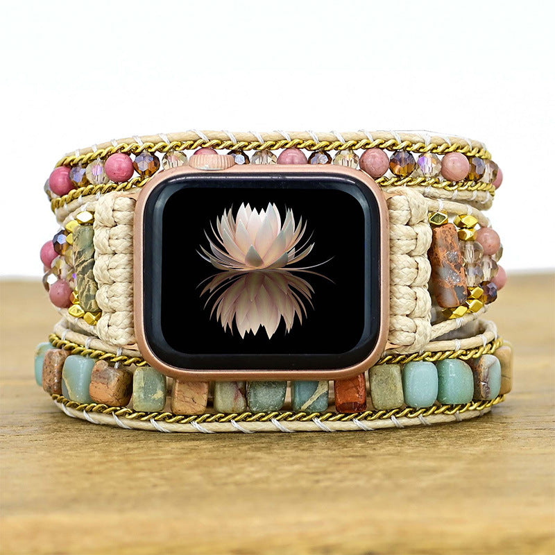 Apple Watch 8 Band Women Retro Mixed Natural Stone Jewelry Multi Wrap Bracelet - CIVIBUY
