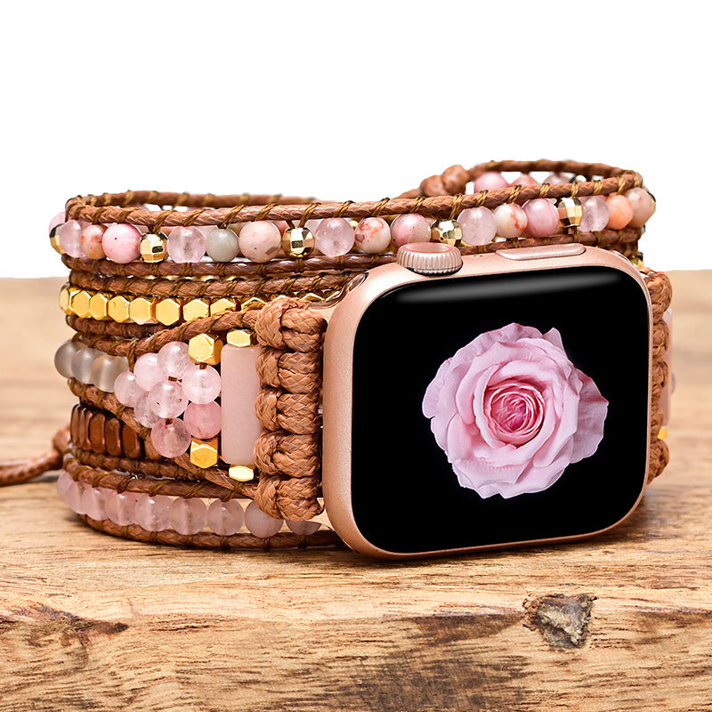 Handmade Pink Stone Watch Bracelet Band Compatible with Apple Watch - CIVIBUY