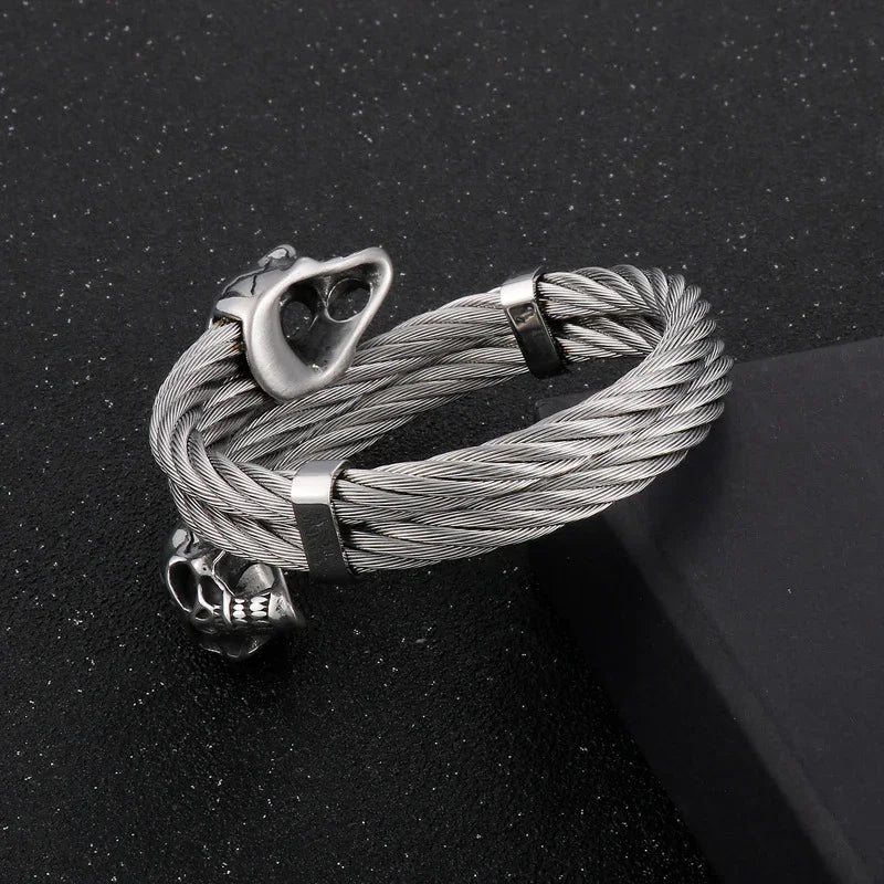 Gothic Skull Bangle Men stainless Curb Chain Skull Franco Link - CIVIBUY