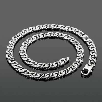 Silver Tone Mens Stainless Steel Curb Bracelet And Necklace Set - CIVIBUY