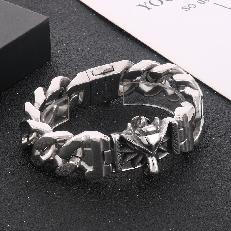 Mens Stainless Steel Wolf Link Curb Chain Bracelet B12G-M - CIVIBUY