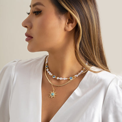 Layer Necklace Silver Set of 3 necklacesLotus Necklace - CIVIBUY