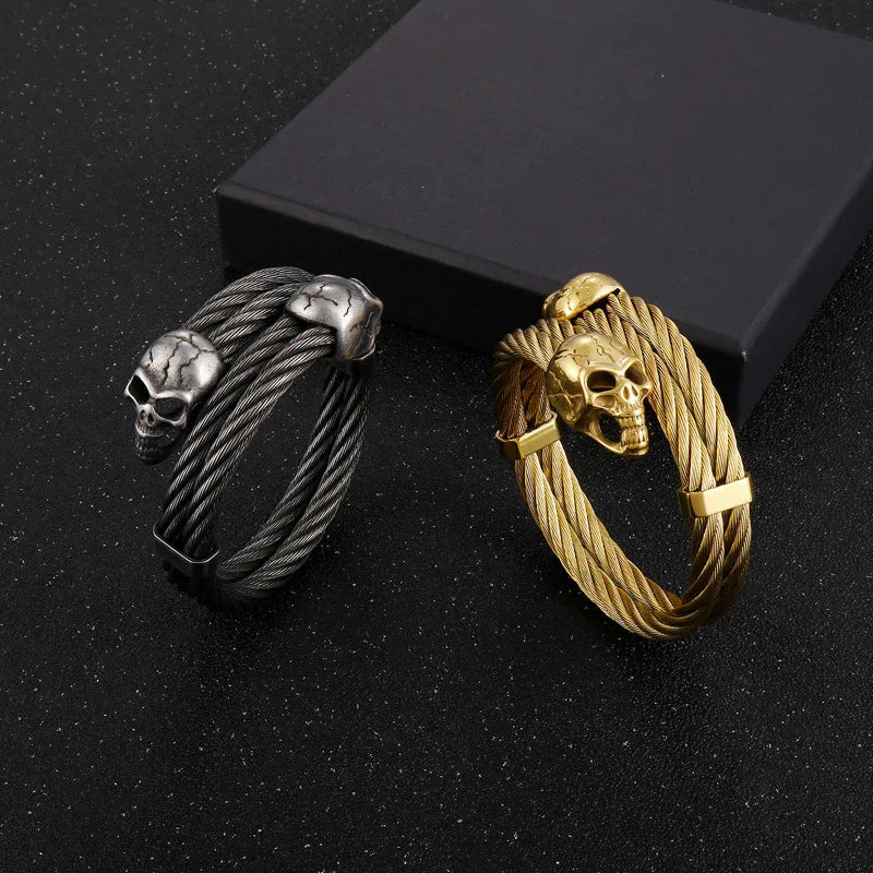 Gothic Skull Bangle Men stainless Curb Chain Skull Franco Link - CIVIBUY