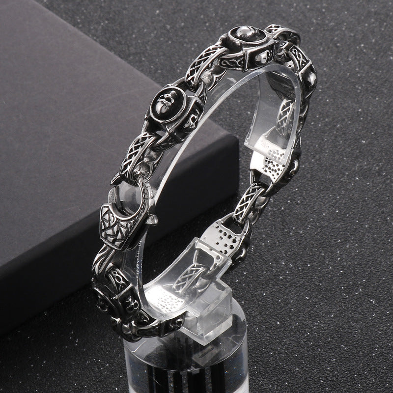 Viking Charms Skull Cuban Chain Mens Large Steel Bracelet with Clasp - CIVIBUY