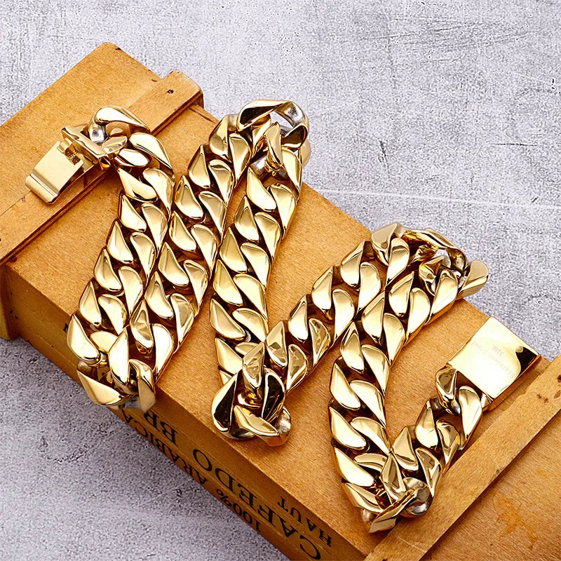 Men's Cuban chain necklace electroplating gold heavy chain - CIVIBUY