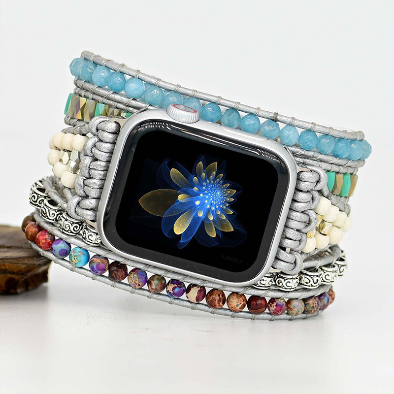 Boho Bracelet Strap for Apple Watch 8 Natural Amethyst Stones - CIVIBUY