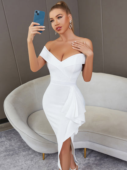 Miami high slit sexy white cocktail Dress evening dress - CIVIBUY