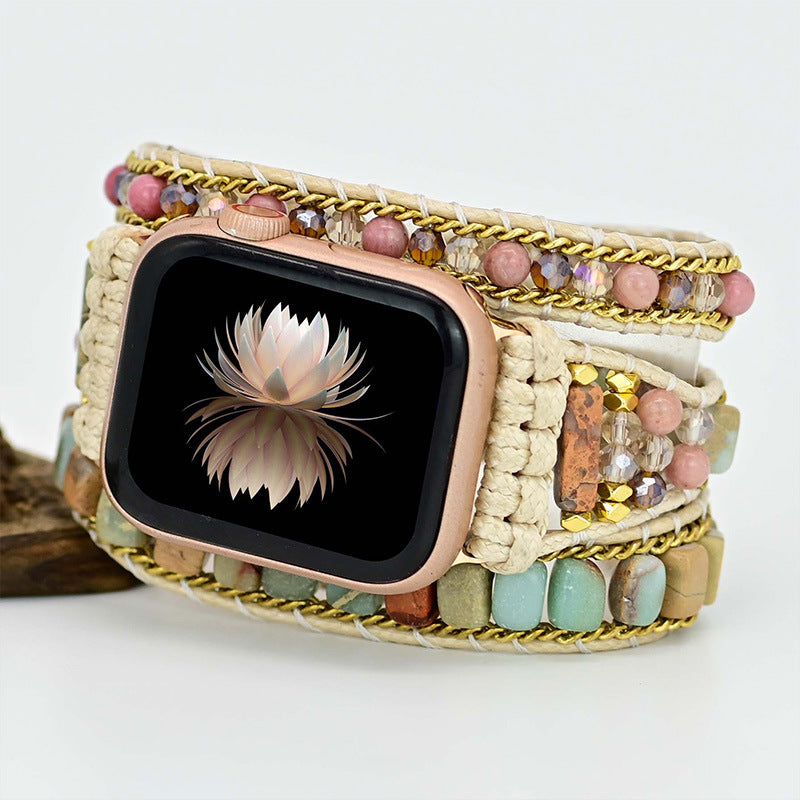 Apple Watch 8 Band Women Retro Mixed Natural Stone Jewelry Multi Wrap Bracelet - CIVIBUY