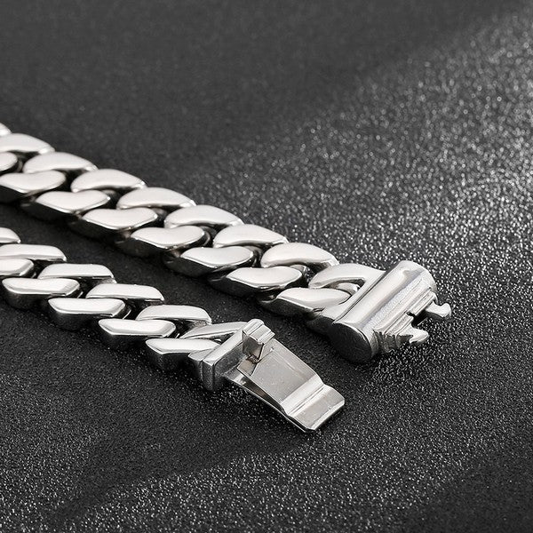 Masculine Style Wide Curb Chain Bracelet Stainless Steel Silver Color for Men - CIVIBUY