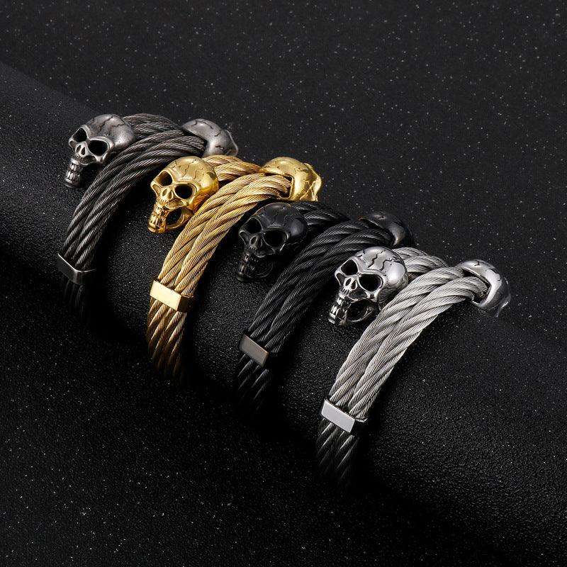 Gothic Skull Bangle Men stainless Curb Chain Skull Franco Link - CIVIBUY