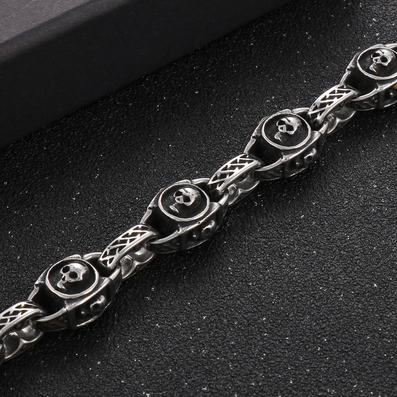 Viking Charms Skull Cuban Chain Mens Large Steel Bracelet with Clasp - CIVIBUY