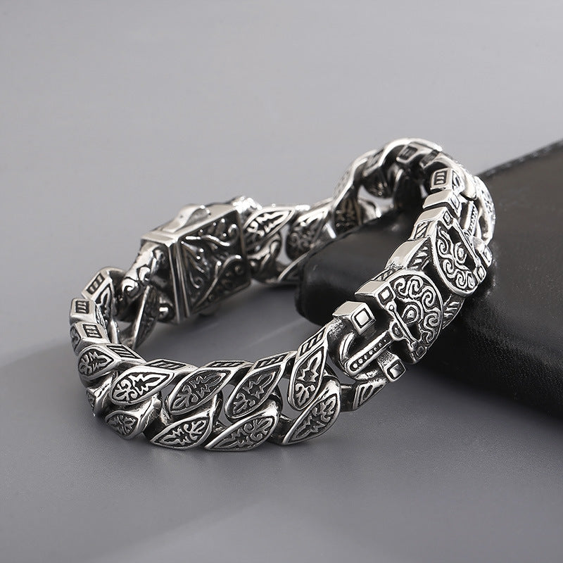 Viking Charms Gods‘ sword Cuban Chain Mens Large Steel Bracelet with Clasp - CIVIBUY