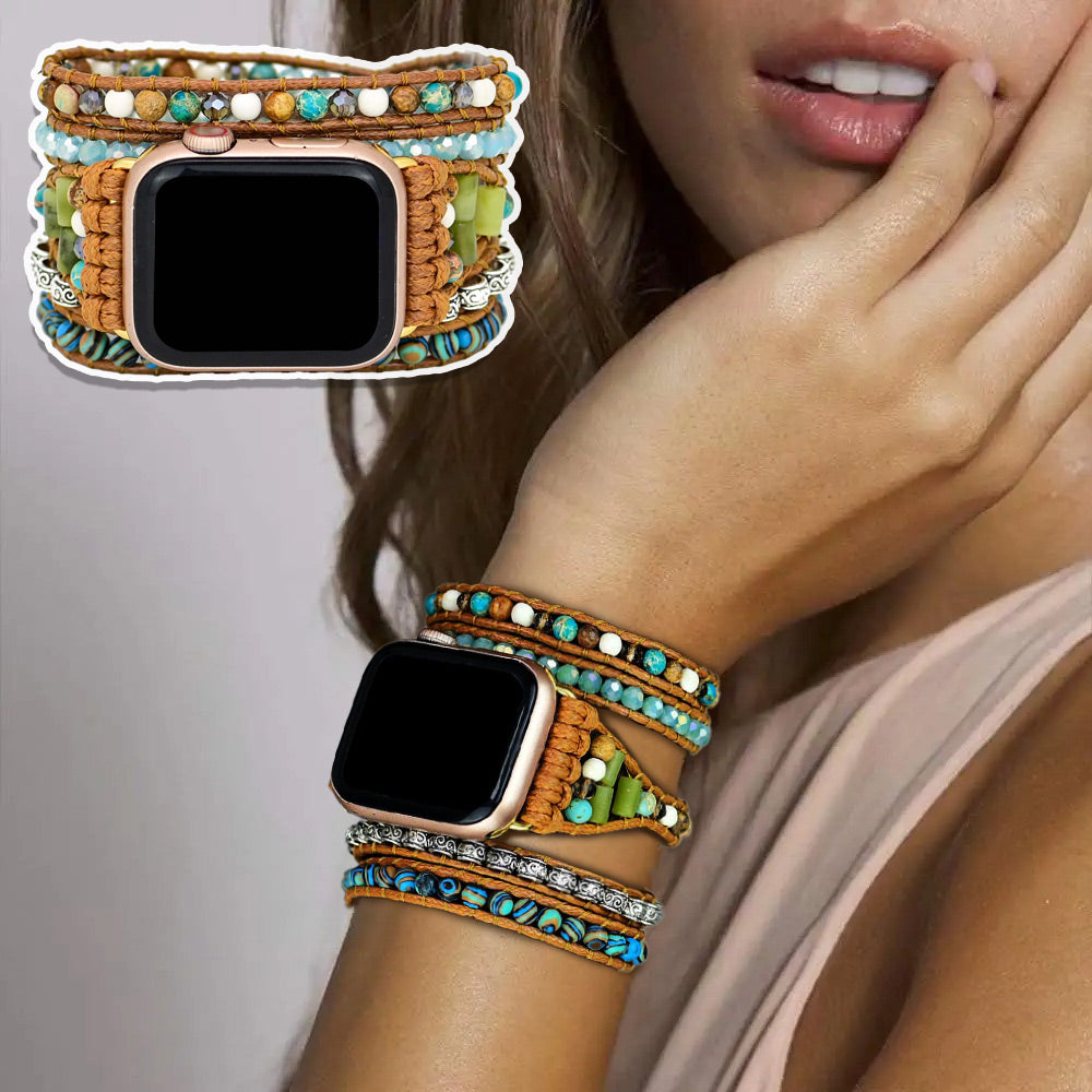Apple Watch for iWatch Series 8 7 6 5 4 3Natural Glitter Stones Bohemian Strap - CIVIBUY