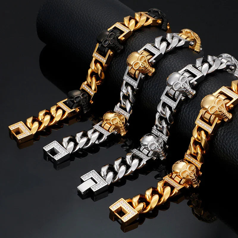 Viking Bracelet punk skull with zircon men's bracelet GF-G22 - CIVIBUY