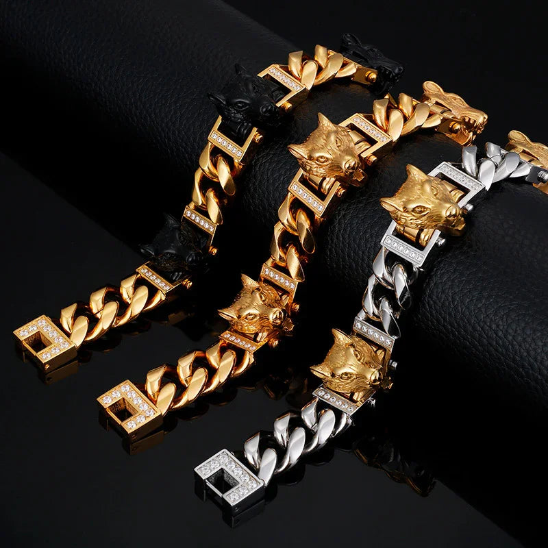 Viking Wolf Bracelet punk Wolf with zircon men's bracelet GF-G22 - CIVIBUY