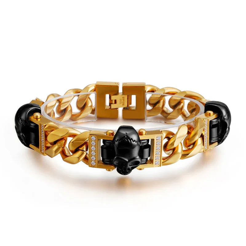 Viking Bracelet punk skull with zircon men's bracelet GF-G22 - CIVIBUY