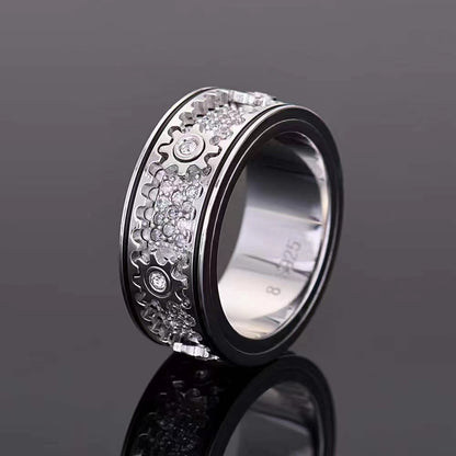 Rotate Ring Silver Rhinestone Wedding Engagement Band Ring for Men 8MM Spinner Ring - CIVIBUY