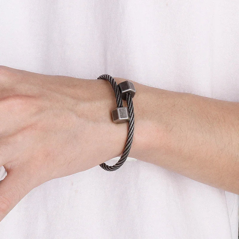 Gold-tone steel wire bangle Cuban Chain Mens Large Steel Bracelet - CIVIBUY