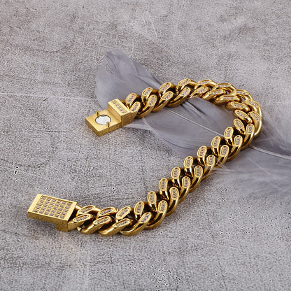 Zircon Cuban link bracelet Rap bracelet Men's charm gold bracelet for men - CIVIBUY