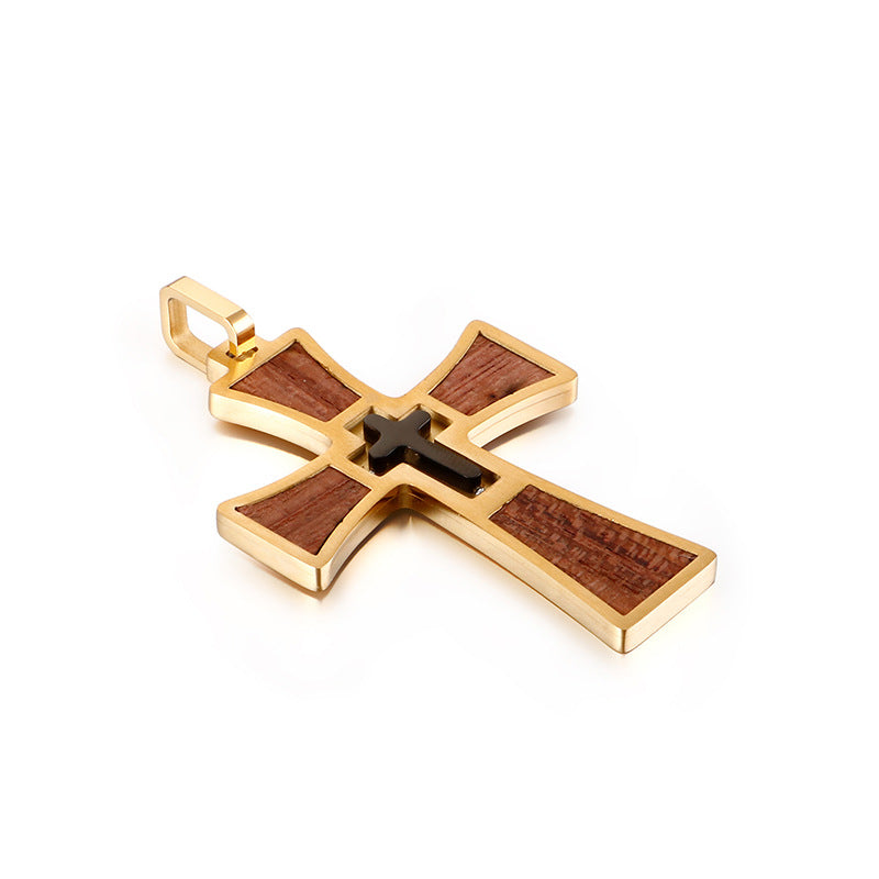 stainless steel cross pendant men's stainless steel Necklace gold chain cuban link chain - CIVIBUY