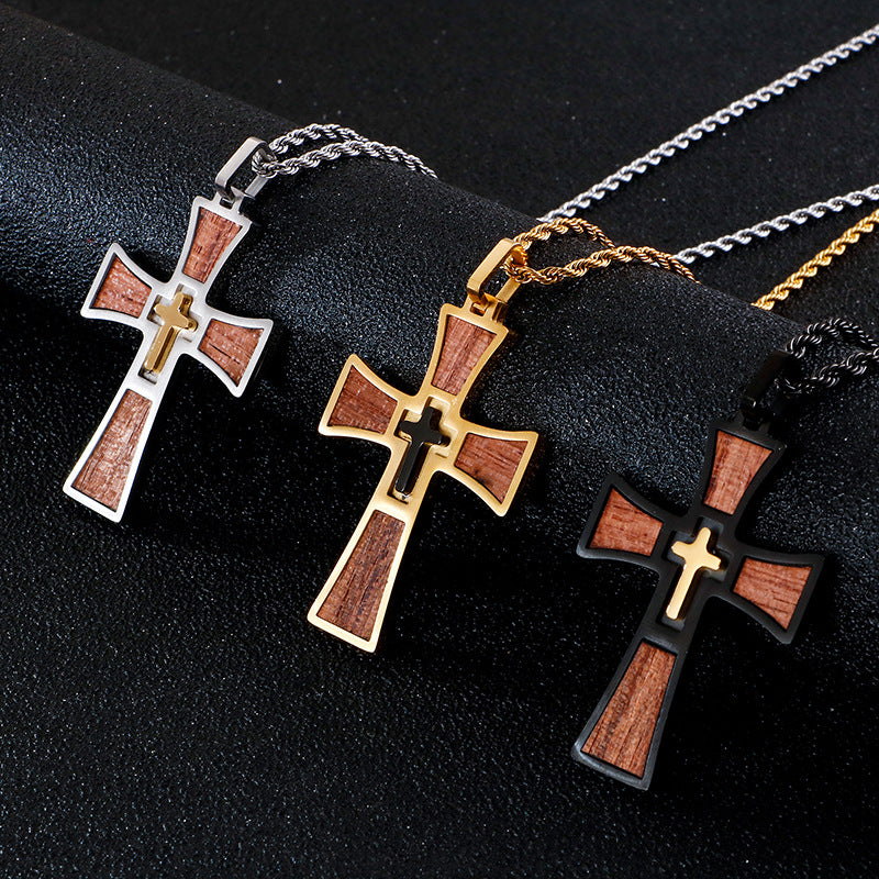 stainless steel cross pendant men's stainless steel Necklace gold chain cuban link chain - CIVIBUY