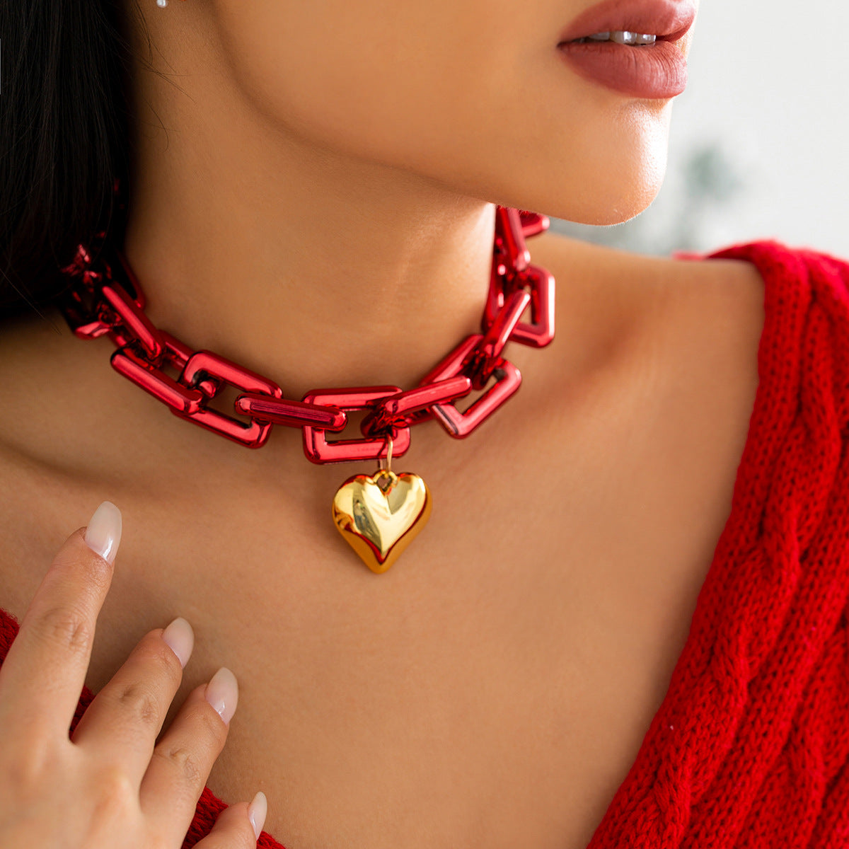 Neon Pink Chunky Link Chain Choker resin Necklace for party girls - CIVIBUY