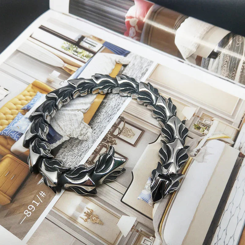 Silver viking bracelet Stainless steel Wolf Bracelet for Men N284F - CIVIBUY