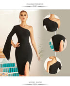 black cocktail dress women slit black Bodycon - CIVIBUY