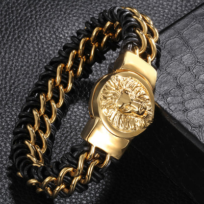 Lannister Men's Lion Head Gold-plated Bracelet ST-XD33 - CIVIBUY