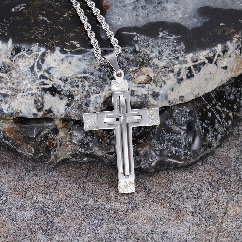 Q28TK-R06 Silver titanium cross necklace with chain - CIVIBUY