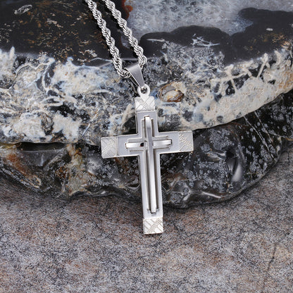 Q28TK-R06 Silver titanium cross necklace with chain - CIVIBUY
