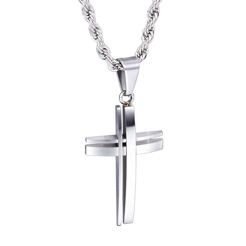 Silver titanium cross necklace with chain - CIVIBUY