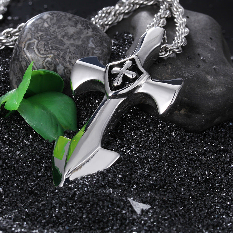 Soldier Silver titanium cross necklace with chain Q28TK-R28 - CIVIBUY