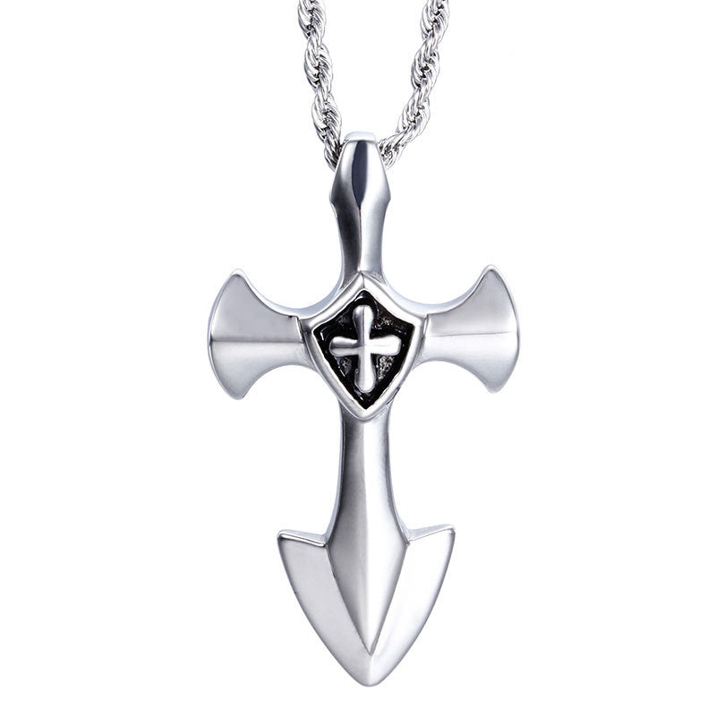 Soldier Silver titanium cross necklace with chain Q28TK-R28 - CIVIBUY
