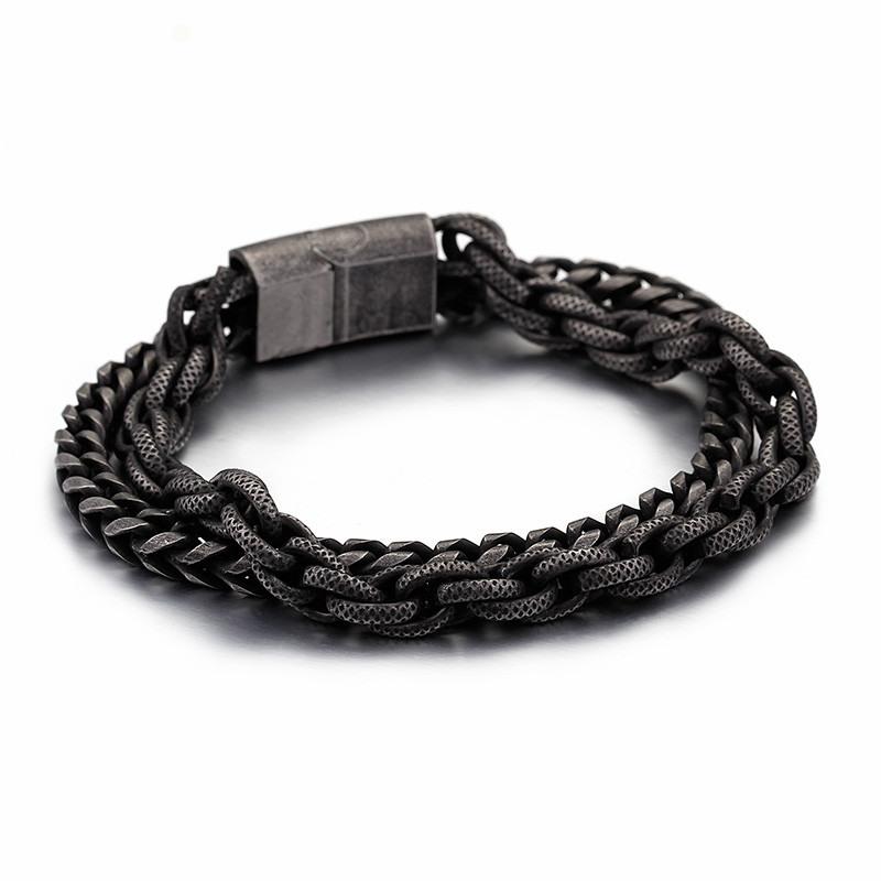 316 Stainless Steel Double Layer Link Chain Bracelets Men's - CIVIBUY