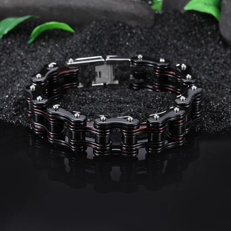 Red and black Bicycle stainless steel men's Bracelet - CIVIBUY