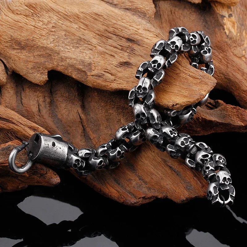 Skull Bracelets For Men Steel Shiny Skull Charm Link Chain Brecelets Male Gothic Jewelry RUT-D8 - CIVIBUY