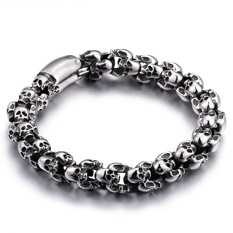 Skull Bracelets For Men Steel Shiny Skull Charm Link Brecelets Male RUT-D8S - CIVIBUY