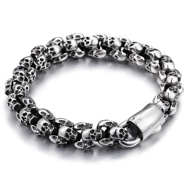 Skull Bracelets For Men Steel Shiny Skull Charm Link Brecelets Male RUT-D8S