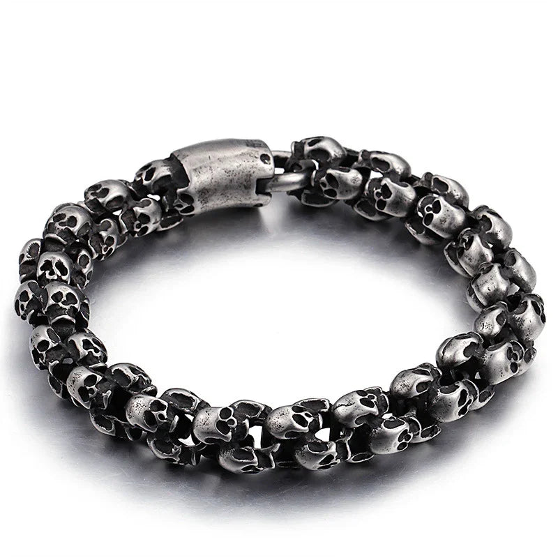 Skull Bracelets For Men Steel Shiny Skull Charm Link Chain Brecelets Male Gothic Jewelry RUT-D8 - CIVIBUY