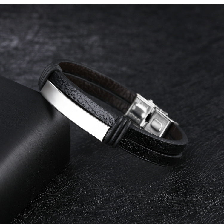 Men's Leather Bracelet Double Layer Men's Bracelet ANG-A62 - CIVIBUY