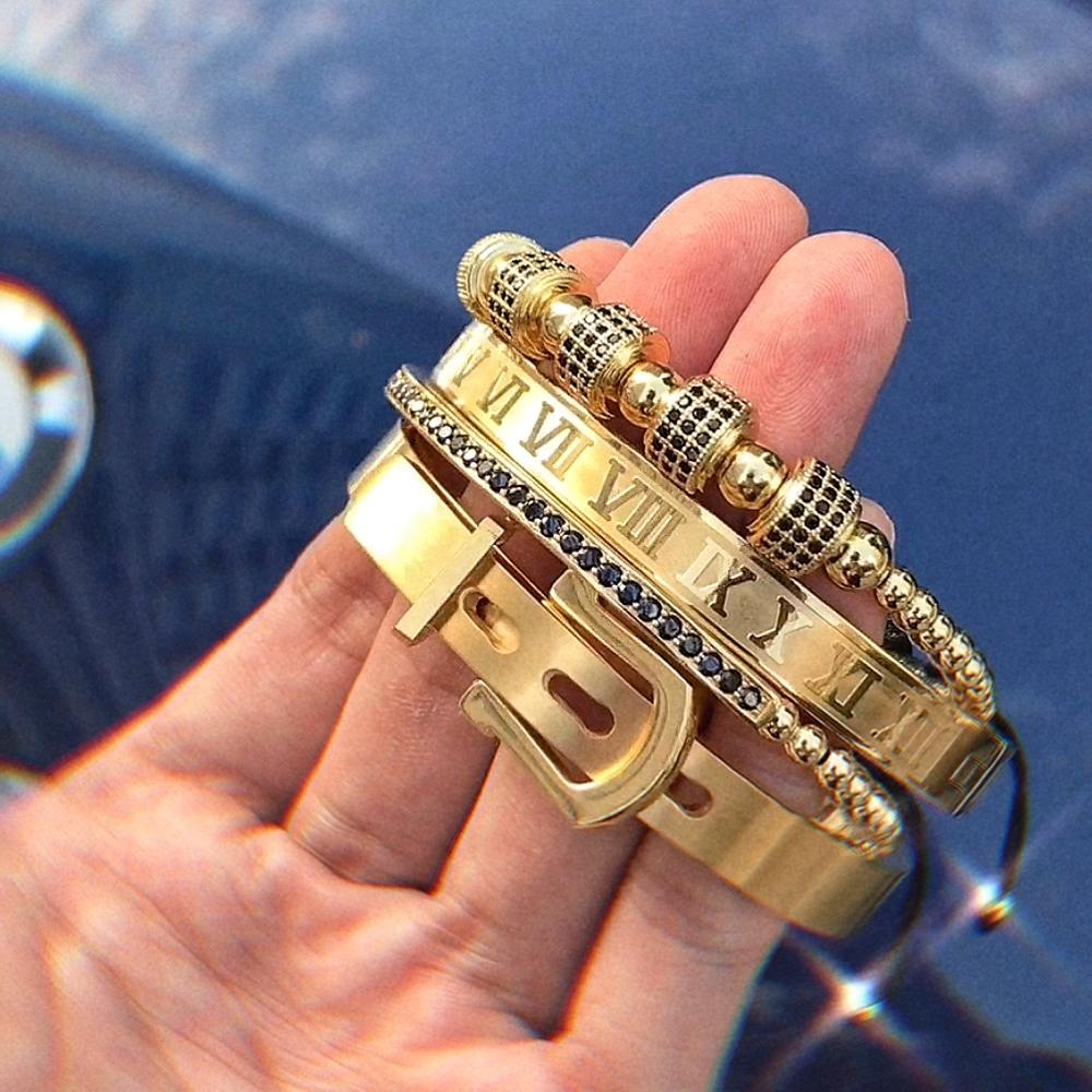 King Bracelet Beads Bangle Set 18k Gold Bracelets Men Imperial Jewelry - CIVIBUY