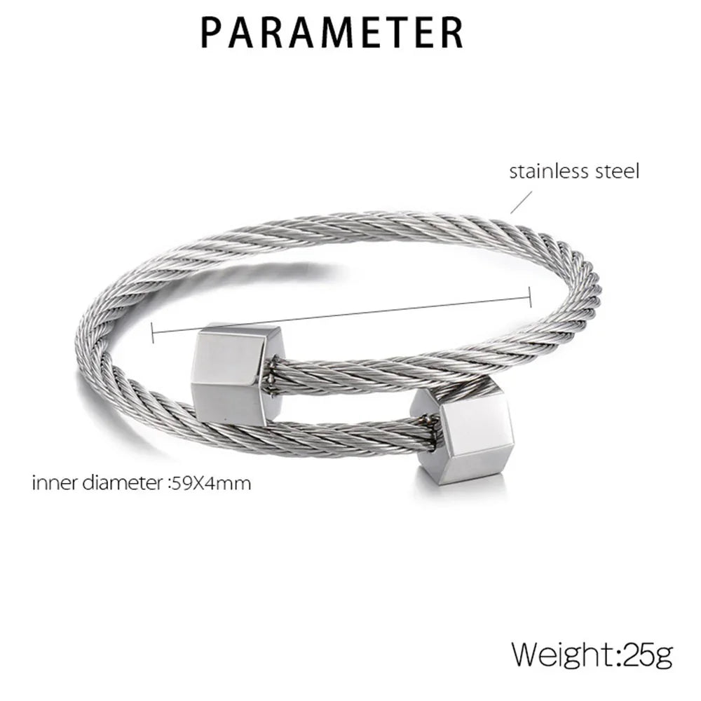 Gold-tone steel wire bangle Cuban Chain Mens Large Steel Bracelet - CIVIBUY