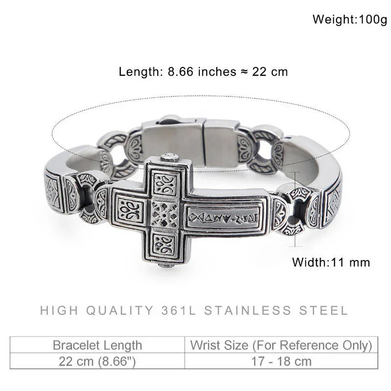 Cross Charms Vintage Metal Bangle Stainless Steel Heavy Mens Retro Punk - CIVIBUY
