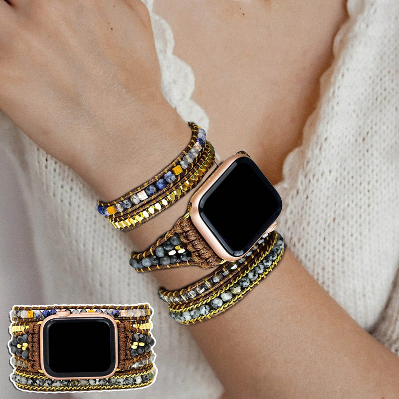 Apple Watch for iWatch Series 8 7 6 5 4 3 SE Natural Glitter Stones Bohemian Strap - CIVIBUY